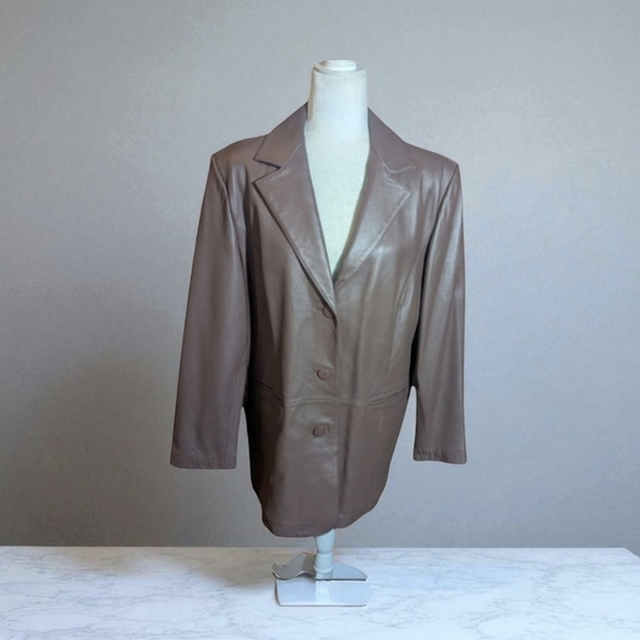 Pamela McCoy Mocha Mousse Long Leather Jacket Classic Design Sz L - Picture 1 of 8